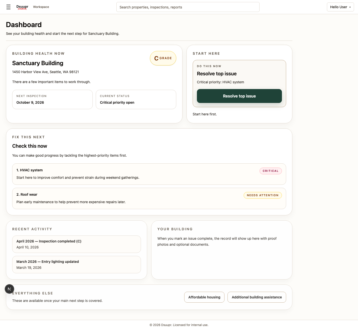 DsuuprCHURCH dashboard workspace